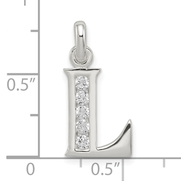 Sterling Silver White CZ Letter L Initial Pendant - Picture 4 of 4